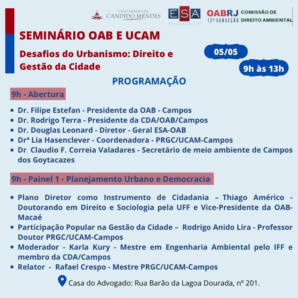 CDA: SEMINÁRIO OAB E UCAM 