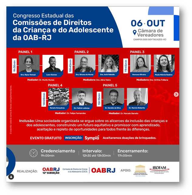 CONGRESSO ESTADUAL DAS COMISSÕES DE DIREITOS DA CRIANÇA E DO ADOLESCENTE DA OAB/RJ.