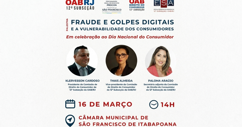 OAB/Campos/RJ promove palestra sobre Fraudes e Golpes Digitais em São Francisco de Itabapoana