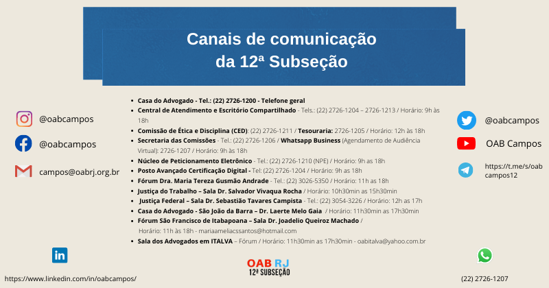 Conheça nossos canais de comunicação com a advocacia
