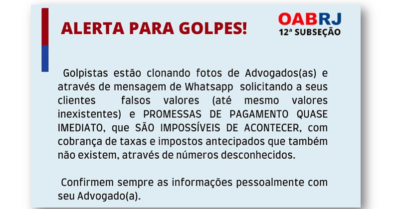 Diretoria da 12ª Subseção alerta de golpes através mensagens no WhatsApp