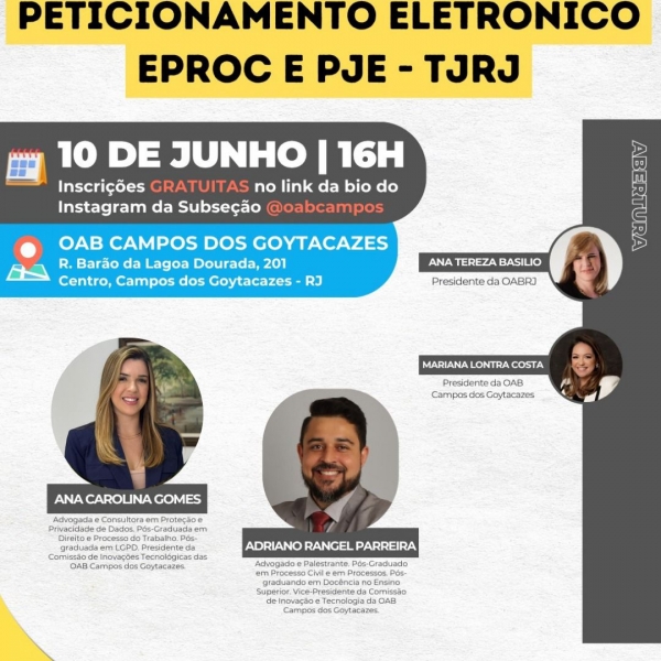 CURSO DE PETICIONAMENTO NOS SISTEMAS E-PROC E PJe do TJRJ