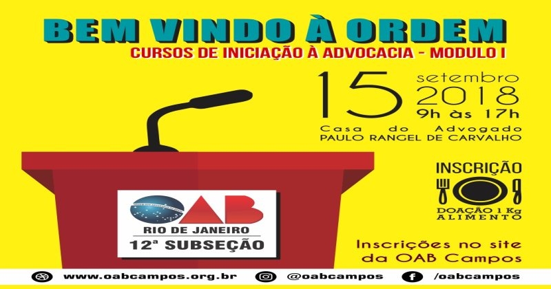 OAB Campos lança no dia 15 de setembro curso de iniciação à advocacia