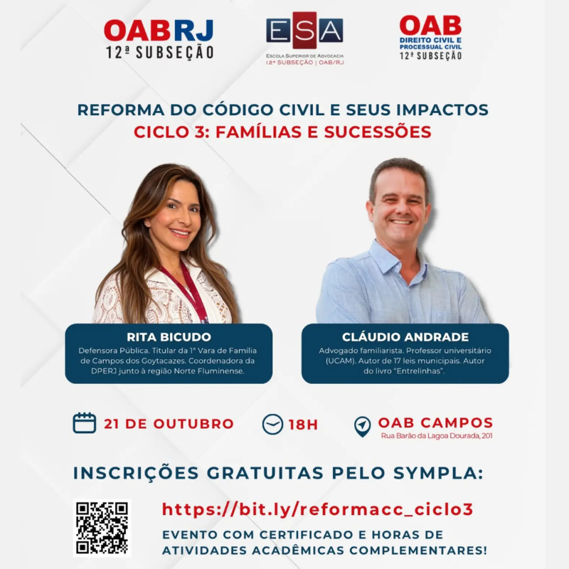 Reforma do Código Civil e seus Impactos", trazendo as implicações do PL 4/2025 sobre o tema "Famílias e Sucessões"