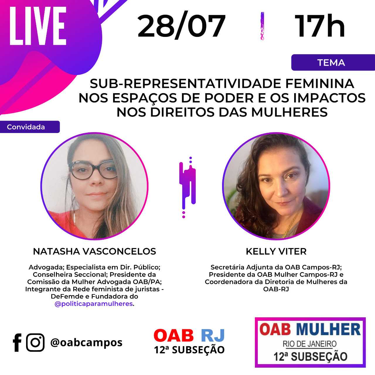 OAB MULHER LIVE: SUB-REPRESENTATIVIDADE FEMININA NOS ESPAÇOS DE PODER E OS IMPACTOS NOS DIREITOS DAS MULHERES