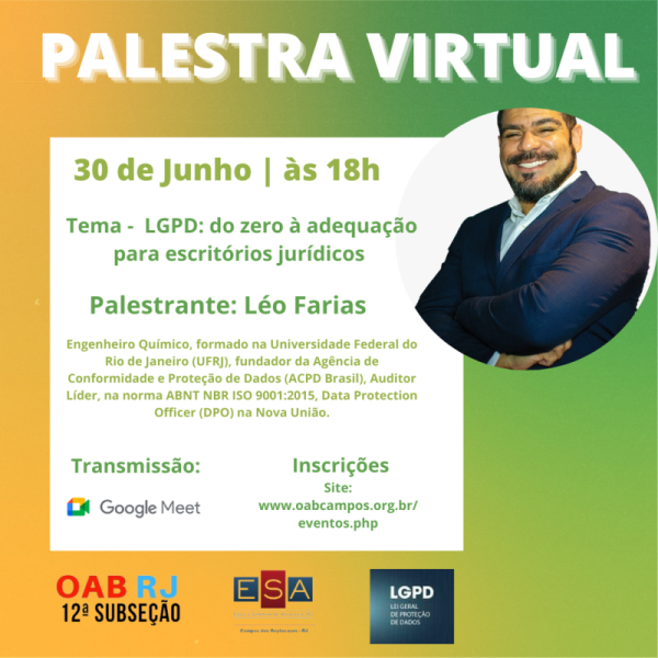 PALESTRA  LGPD: DO ZERO À ADEQUAÇÃO PARA ESCRITÓRIOS JURÍDICOS