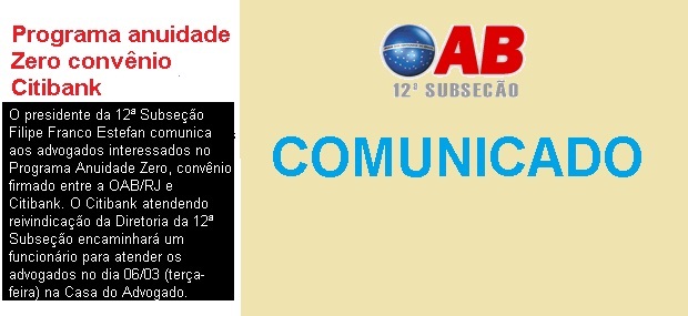 Advogados de Campos será atendido pelo programa anuidade zero convênio firmado pela OAB/RJ e Citibank