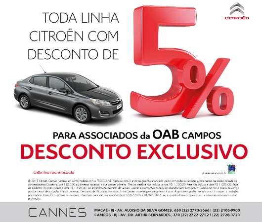 Parceria da OAB Campos e Citroen Cannes oferece descontos aos advogados