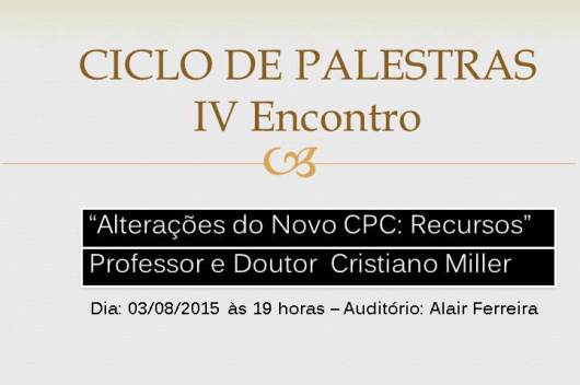 Inscrições abertas para Ciclo de Palestras do Novo CPC no dia 03/08