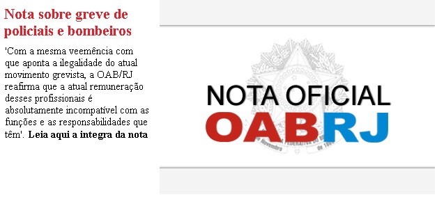 Nota da OAB/RJ sobre greve de policiais e bombeiros