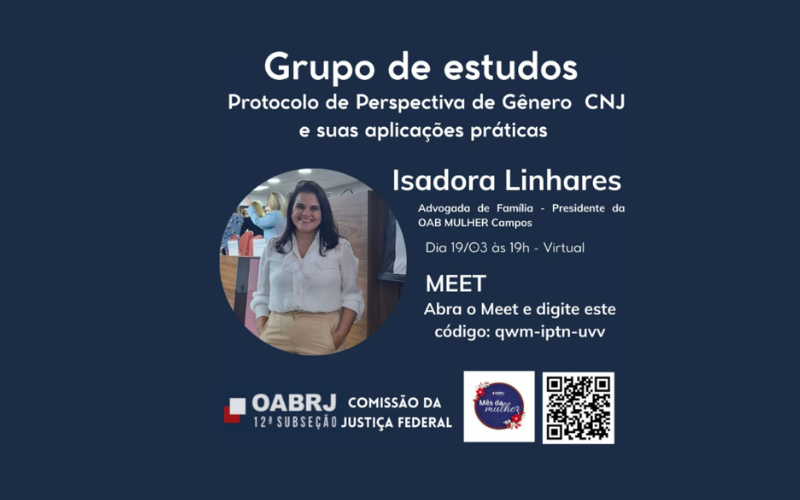 OAB Mulher realiza Grupo de Estudos sobre Protocolo de Gênero do CNJ no dia 19/03