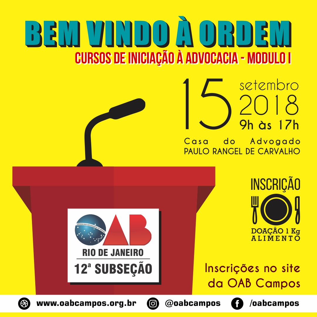 Evento "Bem Vindo à Ordem" será neste sábado das 9h às 17h