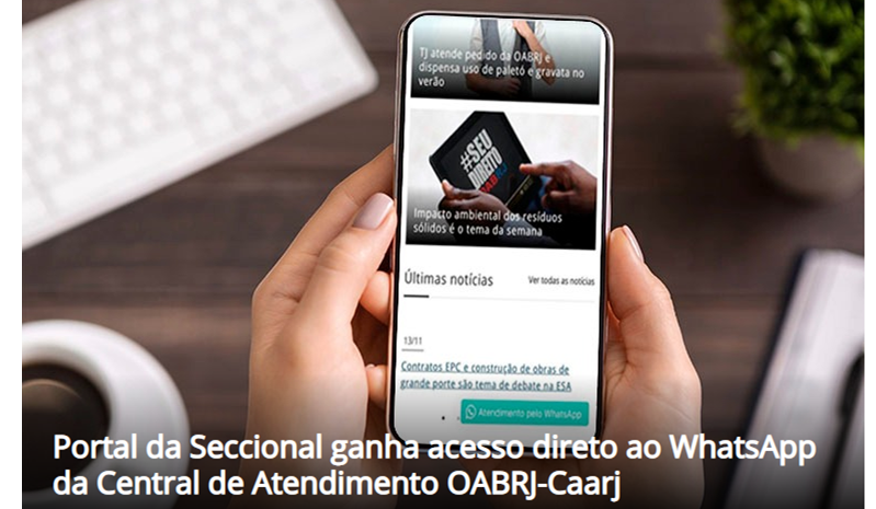Barra de chat no Portal facilita o contato do público com a Ordem