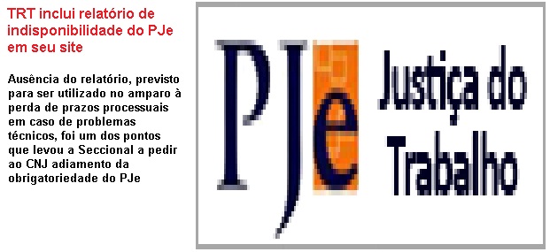 Nova página do TRT inclui relatório de indisponibilidade do PJe