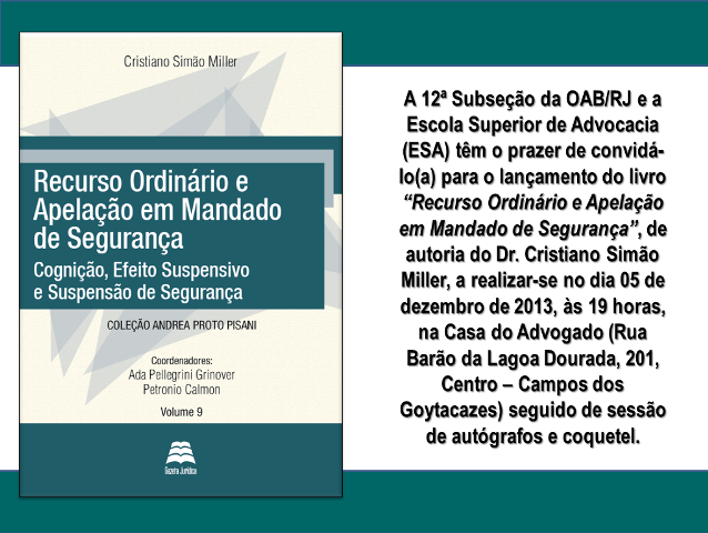 ESA Campos convida os advogados para lançamento do livro do advogado Cristiano Miller