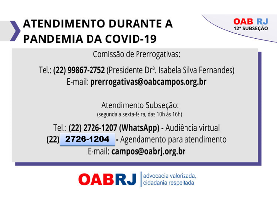 Novo telefone para agendamento de atendimento na Casa do Advogado