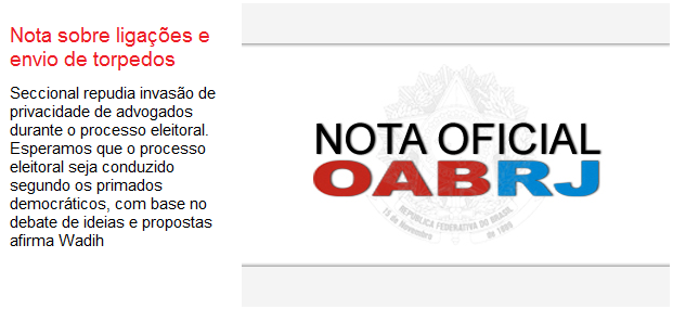 Nota oficial da OAB/RJ sobre ligações e torpedos