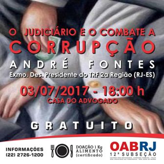 OAB Campos realizará palestra com presidente do TRF 2a. Região