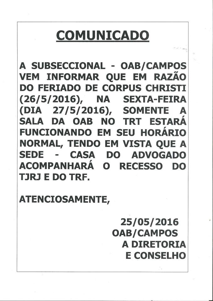 Comunicado da Décima Segunda Subseção