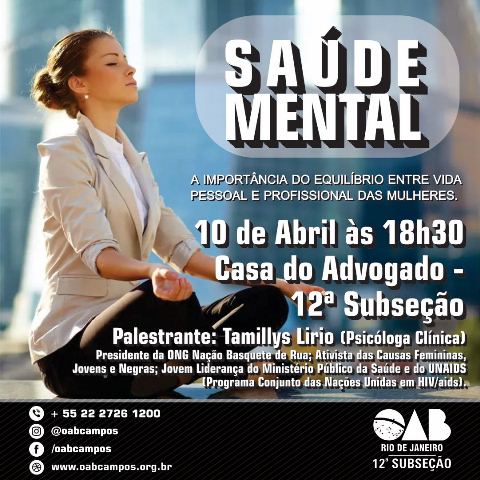 Palestra gratuita: "Saúde Mental a importância do equilíbrio entre vida pessoal e profissional das mulheres"
