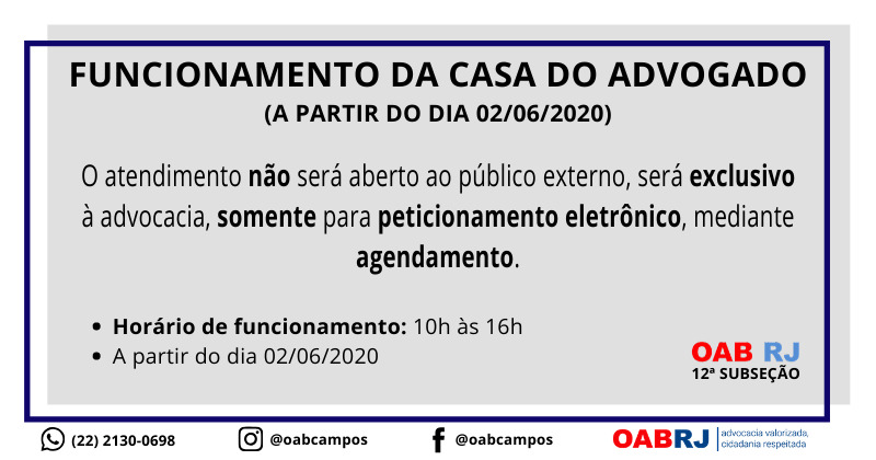 Resolução propõe reabertura gradual da Casa do Advogado em Campos dos Goytacazes