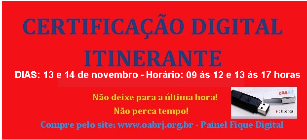 Certificação digital itinerante em Campos nos dias 13 e 14 de novembro